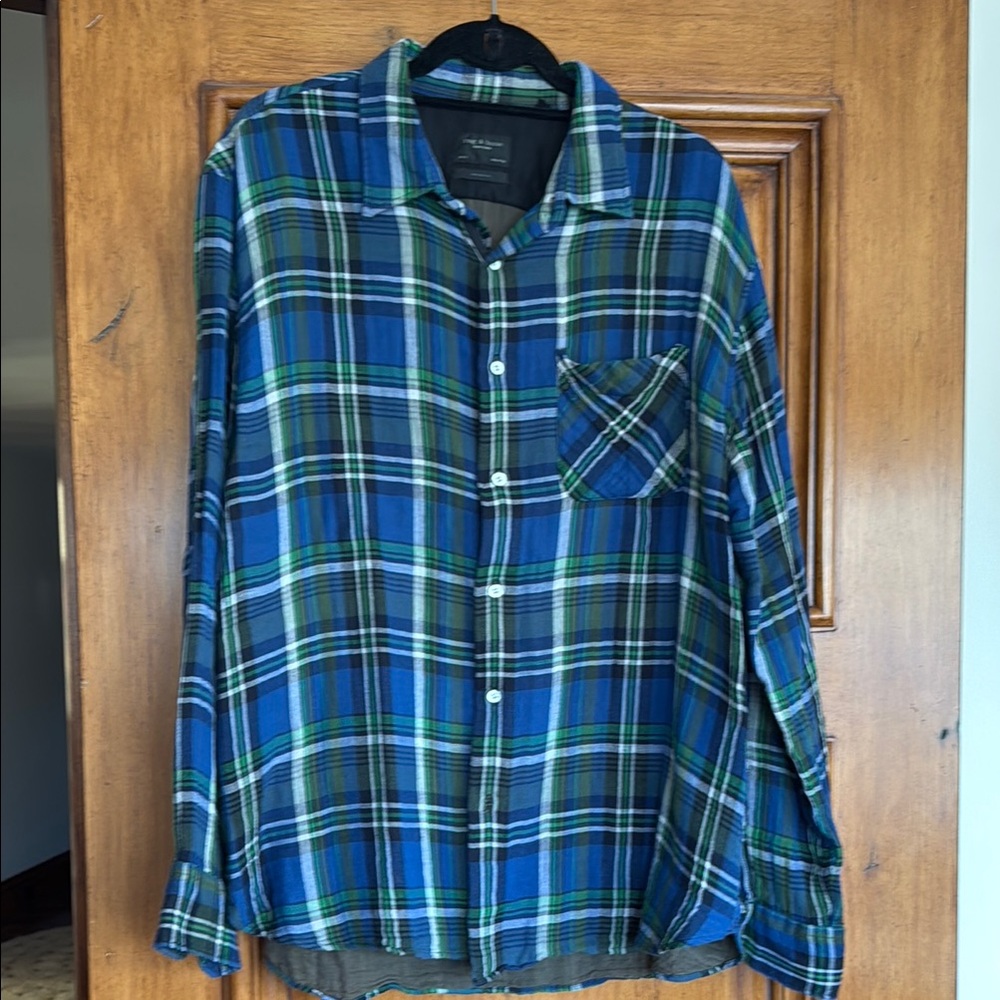 Blue and Green Plaid Button-Up Shirt by Rag & Bone